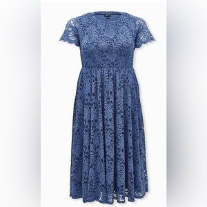 Torrid MIDI Blue Lace Fit & Flare Dress with Pockets